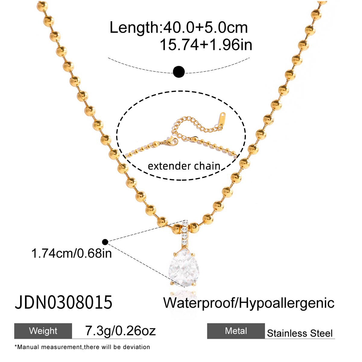 18K Gold Minimal Glow CZ Pendant Paperclip Beaded Chain Layered Necklace Set