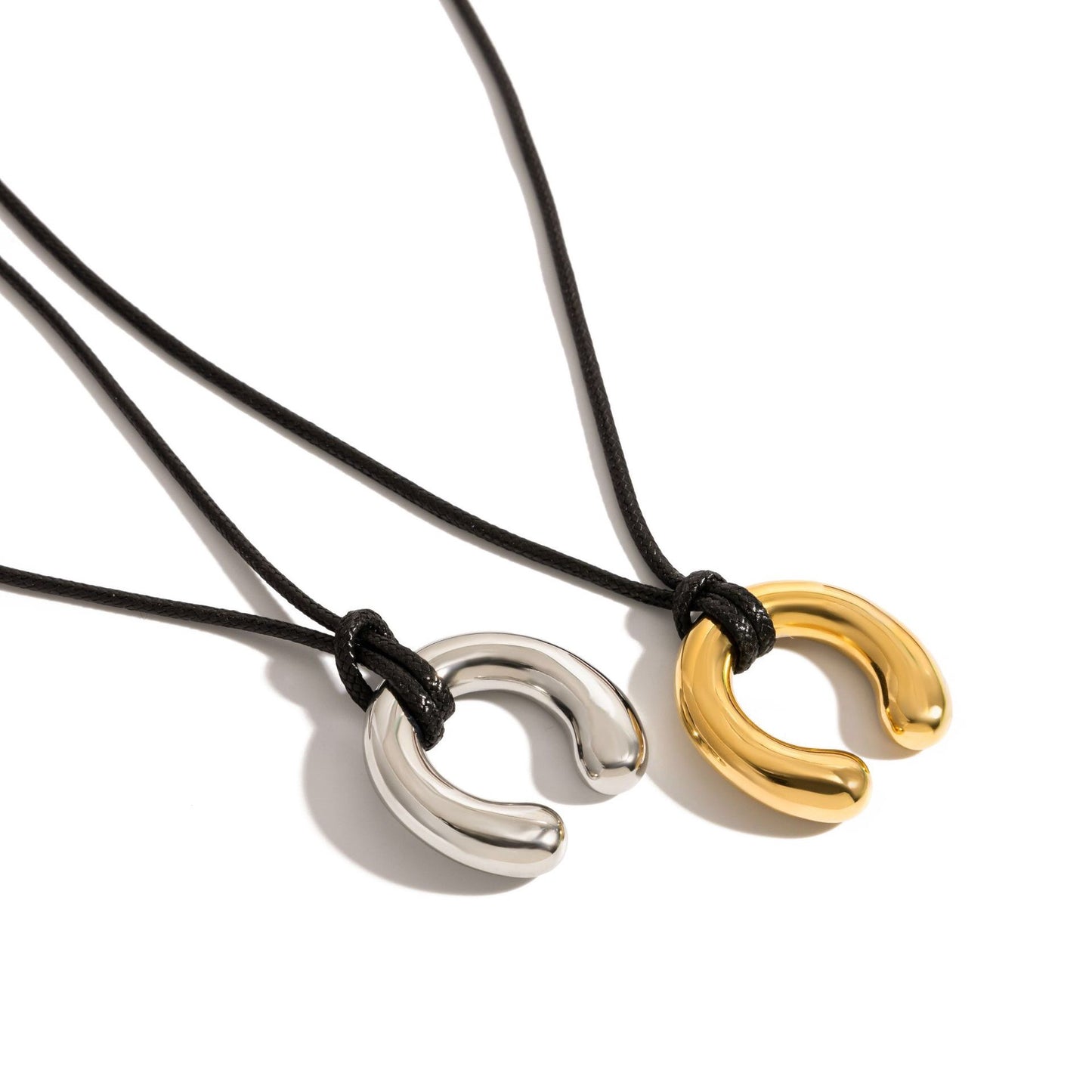 18K Gold Horseshoe Pendant Statement Extra Long Necklace