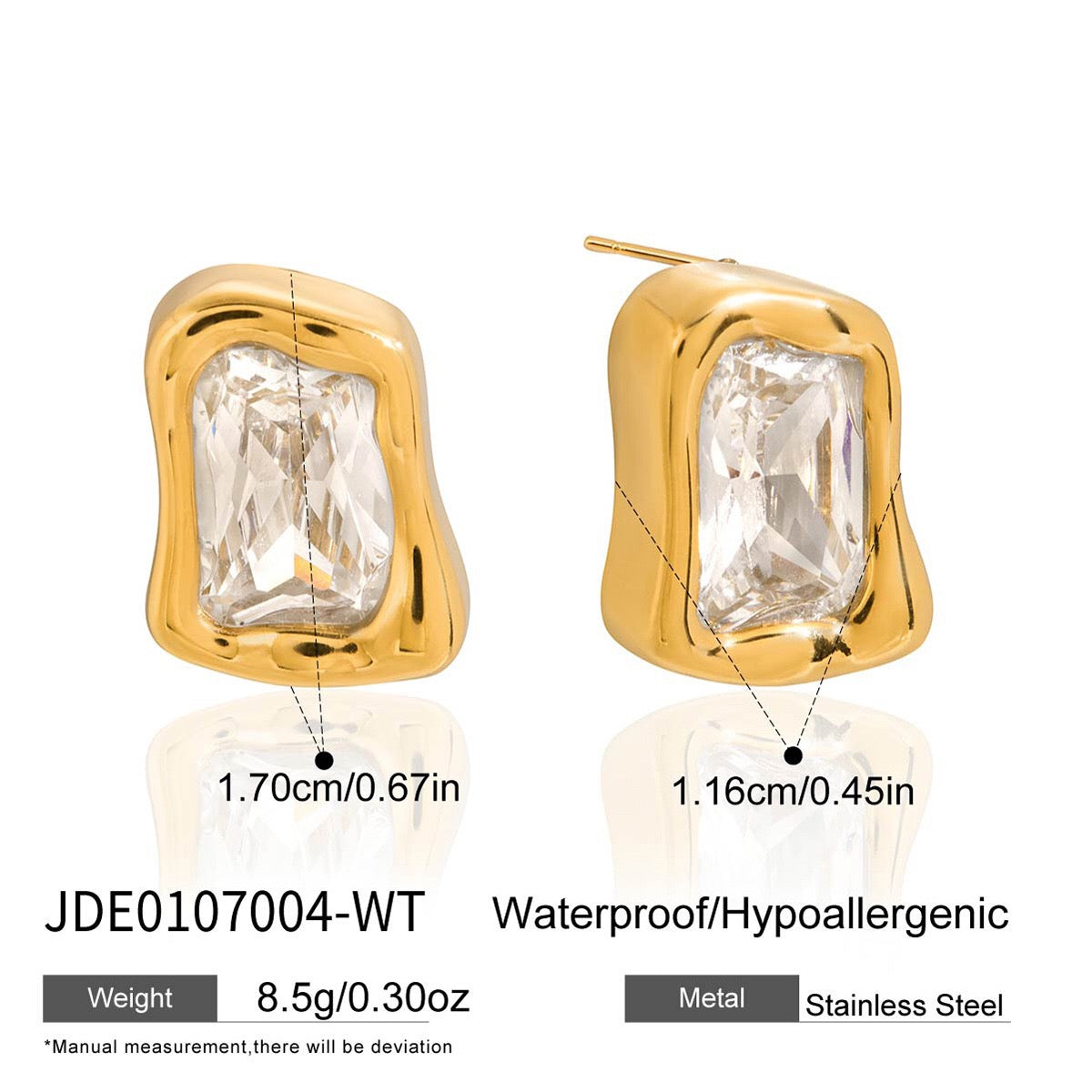 18K Gold Liquid Form Statement CZ Stud Earrings