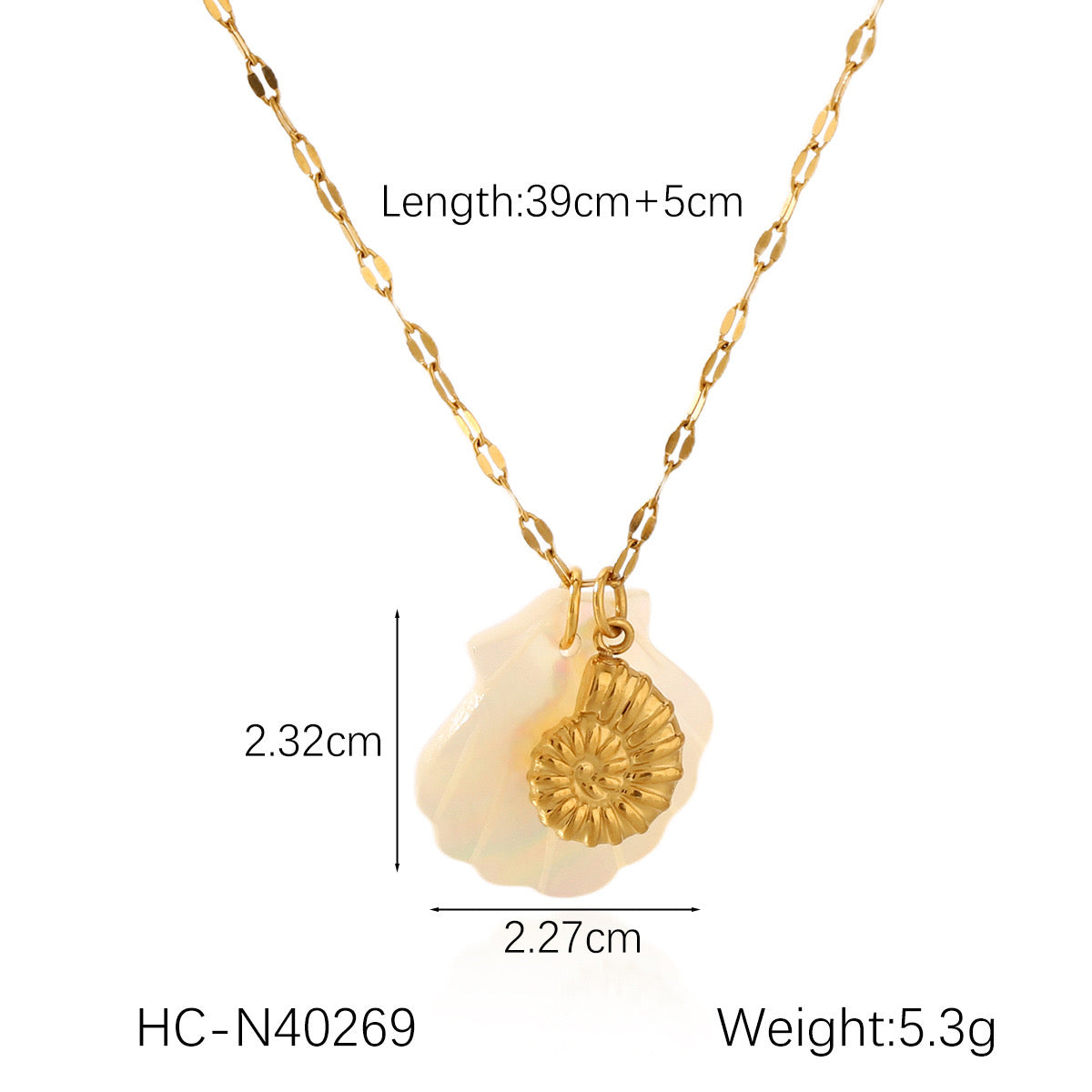 18K Gold Mother of Pearl Seashell Ocean Charm Pendant Necklace