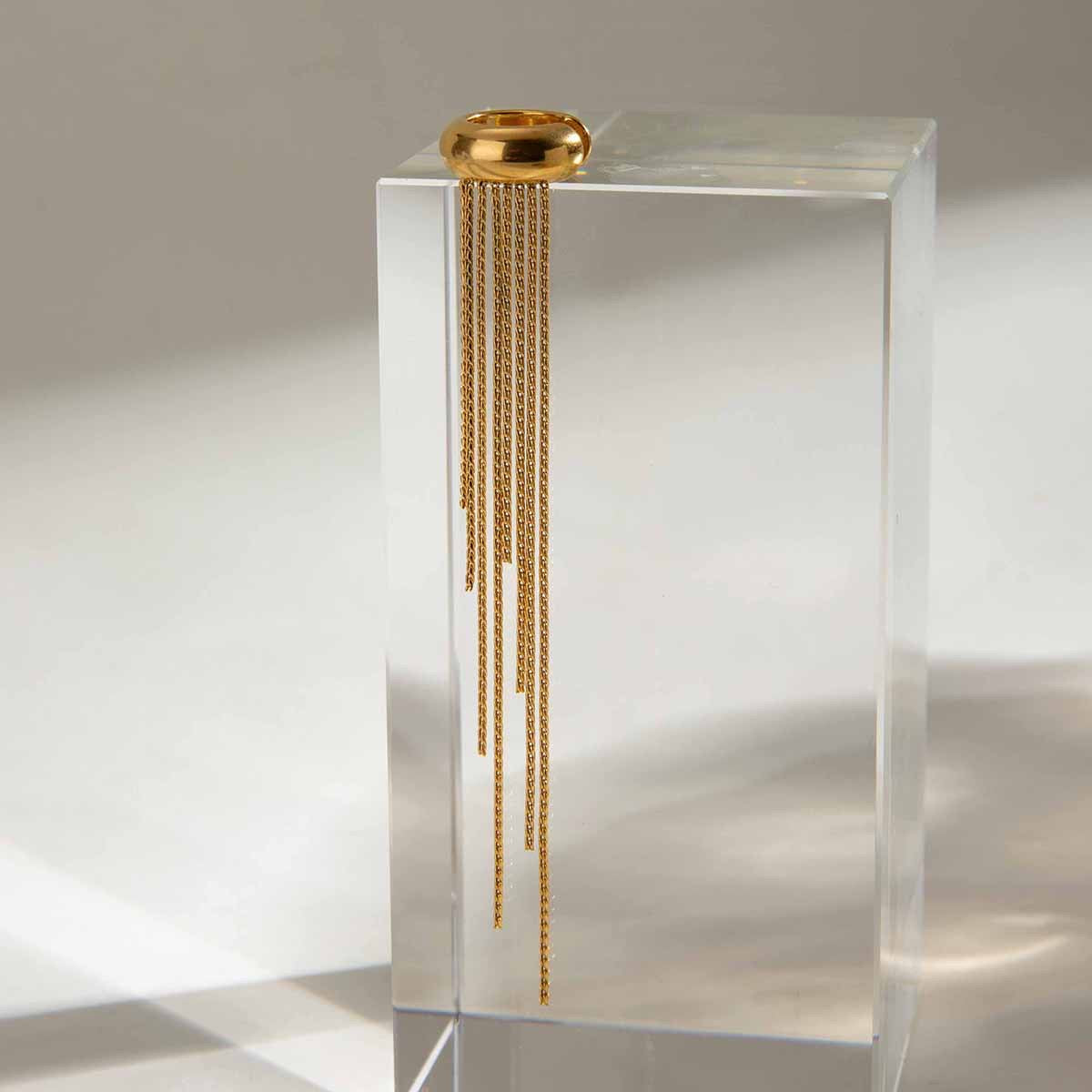 18K Gold Drop Dangle Ear Cuff