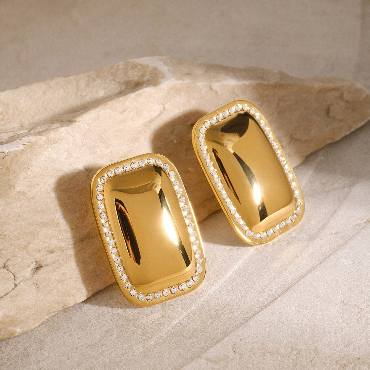 18K Gold Bling Plate Statement Stud Earrings