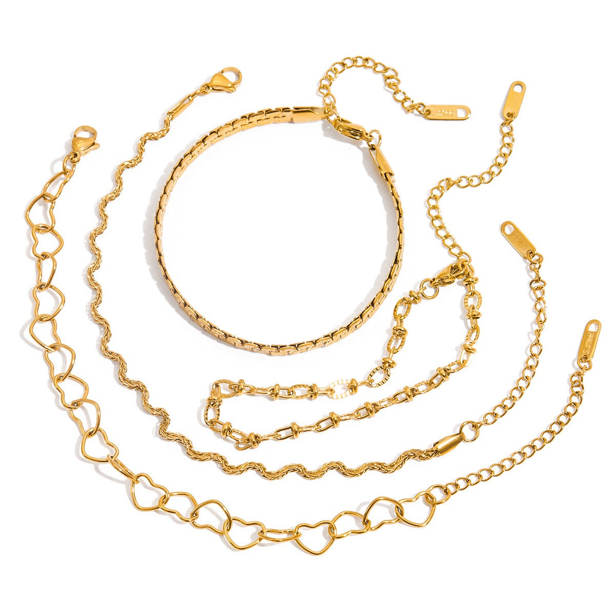 18K Gold Heart Chain Trendy Everyday Bracelet Stack
