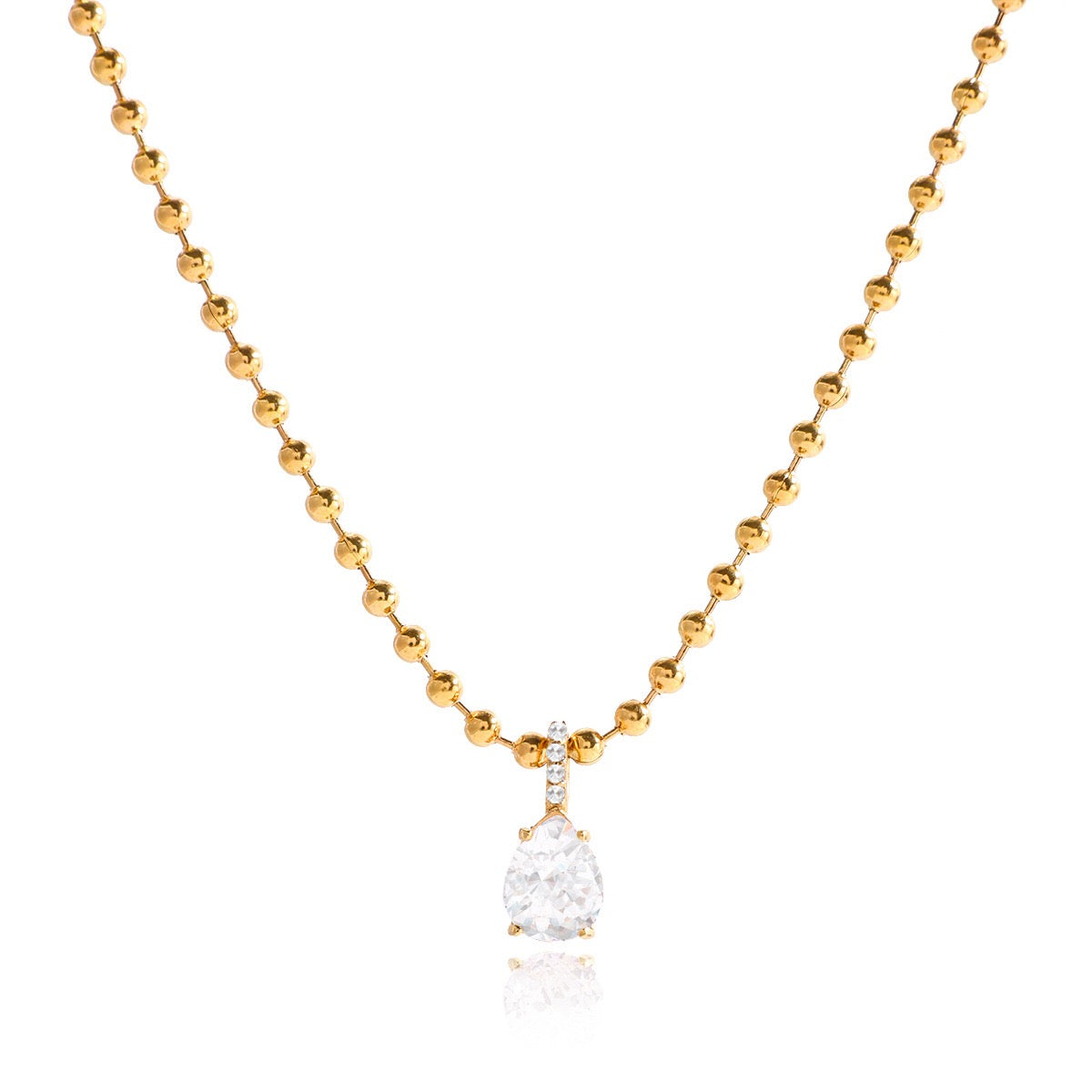 18K Gold Minimal Glow CZ Pendant Paperclip Beaded Chain Layered Necklace Set