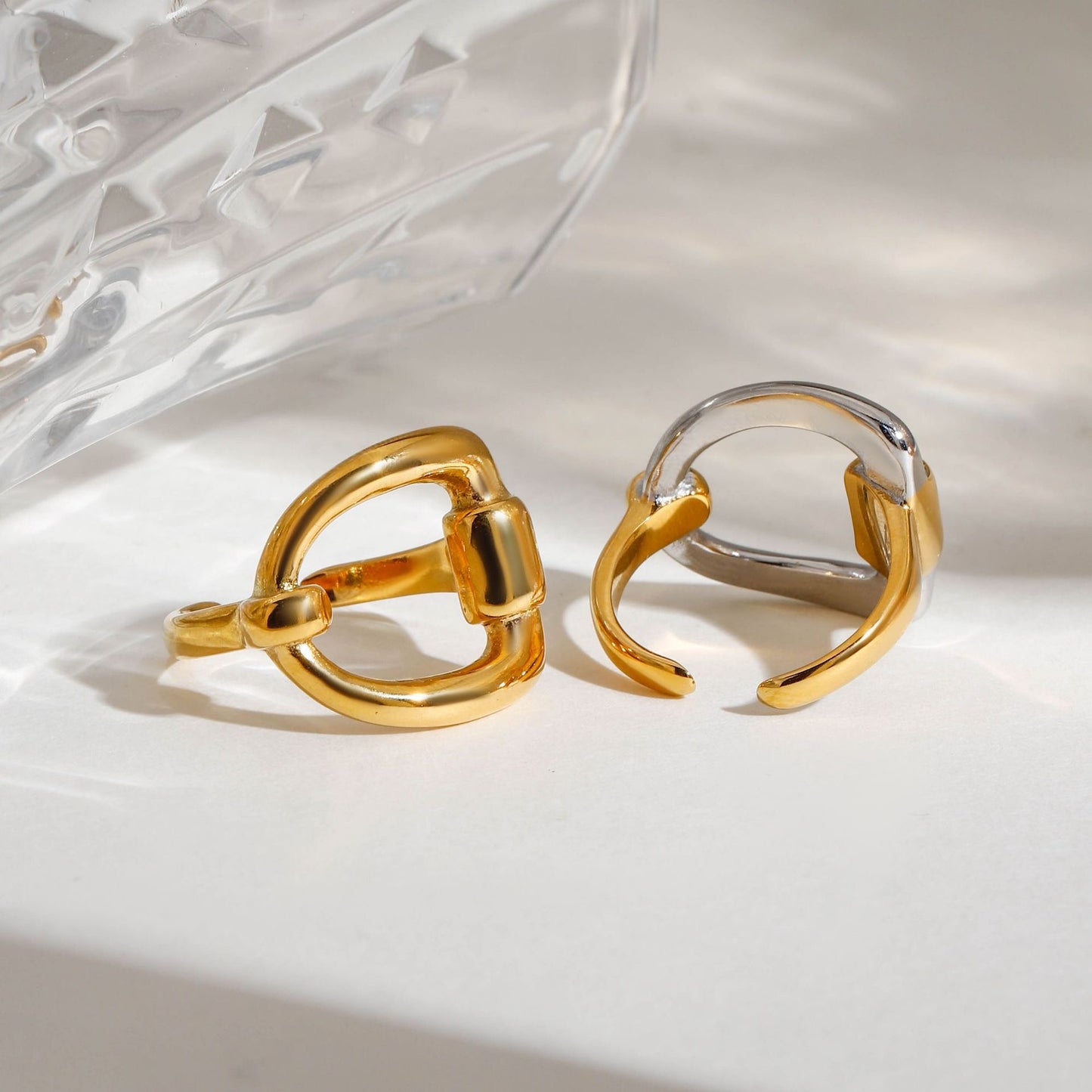 18K Gold and Silver Two Tone Geometric Statement Ring