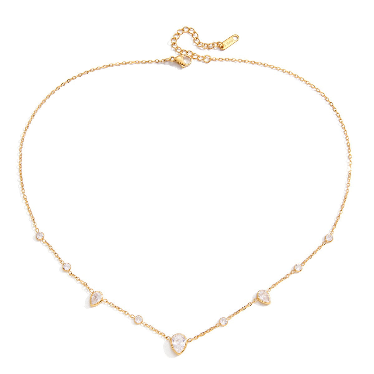 18K Gold Crystal Tear Teardrop Bezel Dainty CZ Necklace