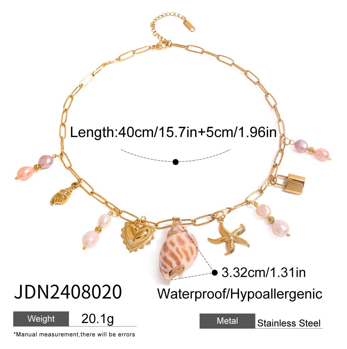 18K Gold Summer Seashell Pearl Statement Charm Necklace