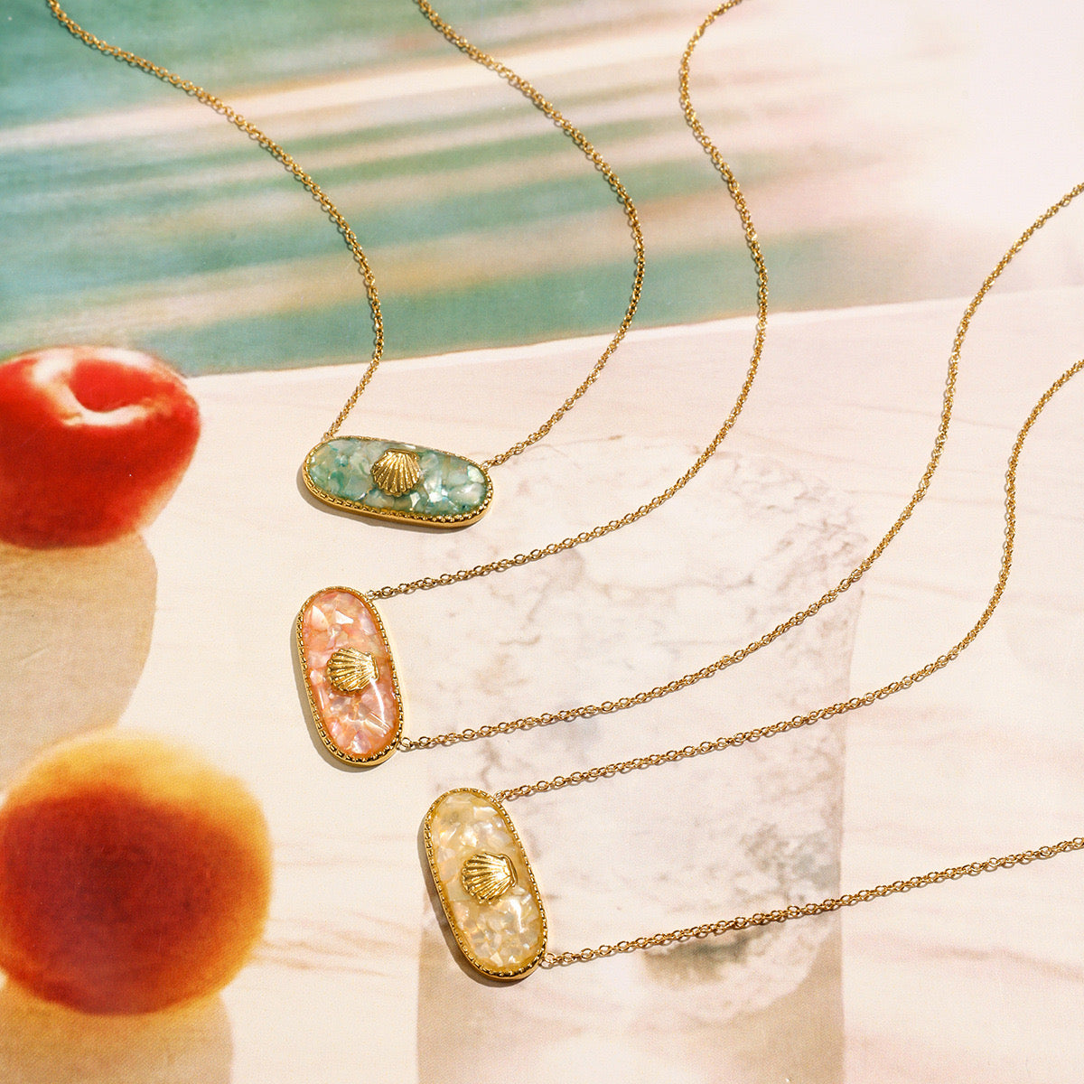 18K Gold Seashell Jelly Color Dainty Pendant Necklace