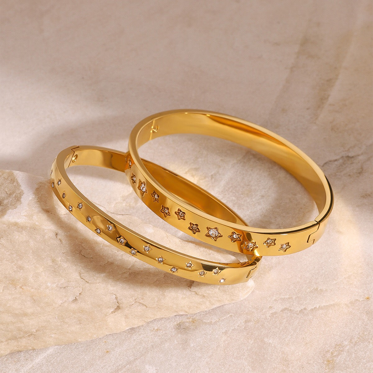 18K Gold Golden Hour Star Bangle Bracelet Stack