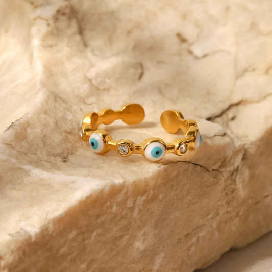 18K Gold Evil Eye Stacking Ring