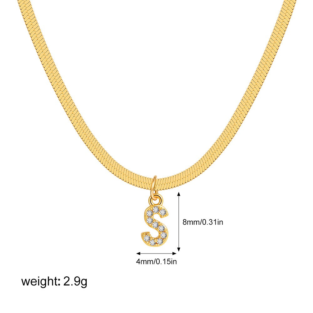 18K Gold Minimalist Glam Herringbone Chain Initial Dainty Necklace