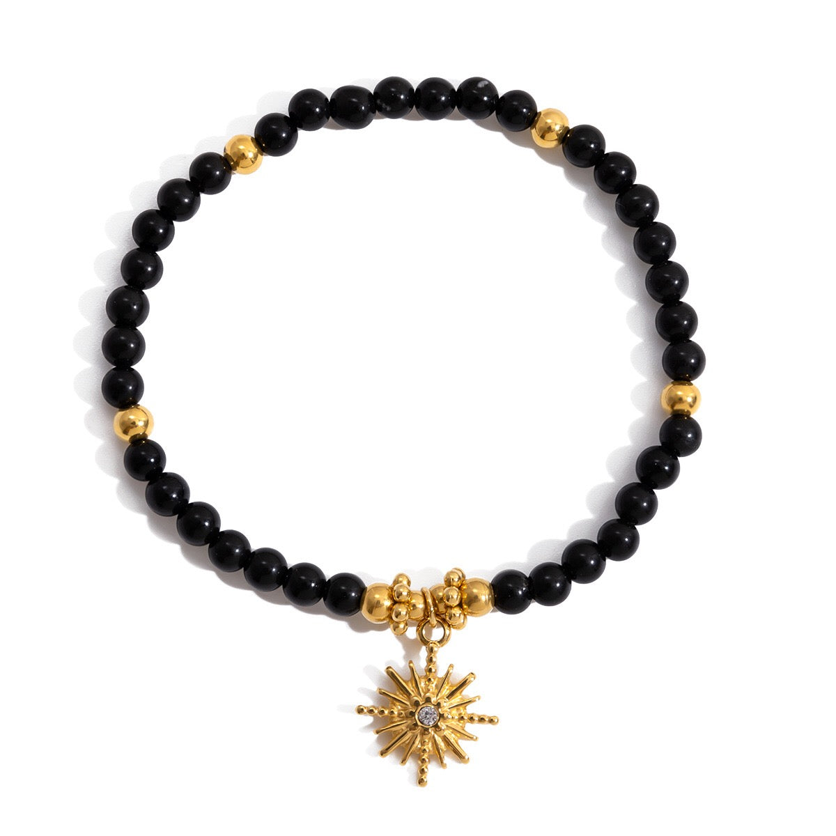 18K Gold Tiger Eye Starry Charm Beaded Bracelet Stack
