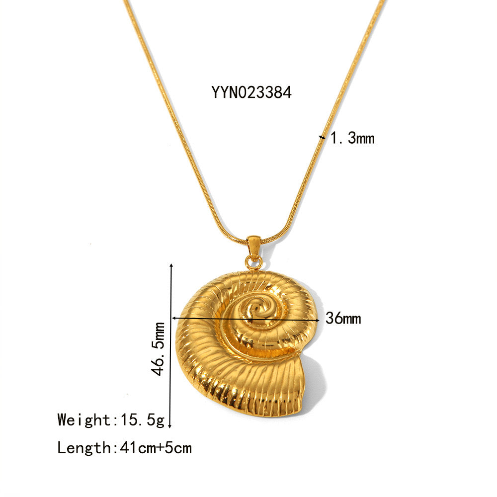 18K Gold Summer Shell Pendant Statement Stud Earrings