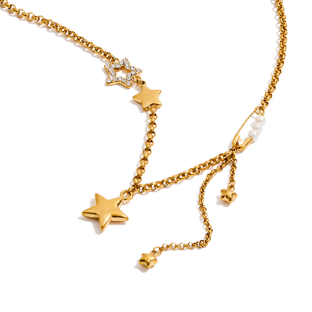 18K Gold Stars Shine Bright Beaded Chain Layered Necklace Set