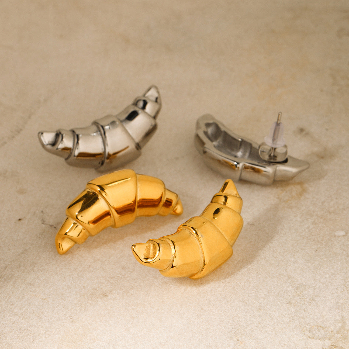 18K Gold Croissant Statement Stud Earrings