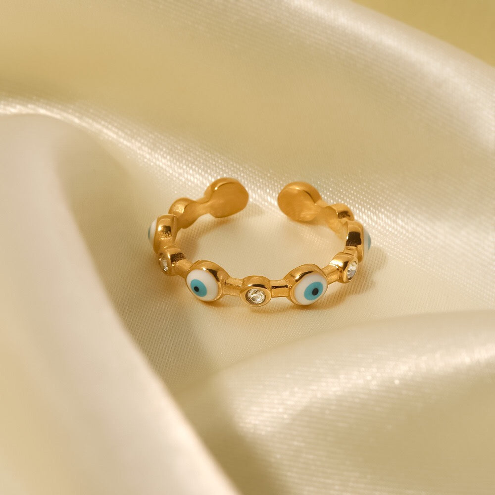 18K Gold Evil Eye Stacking Ring