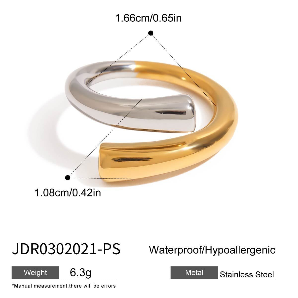18K Gold Two Tone Minimalist Chic Silver Cuff Ring