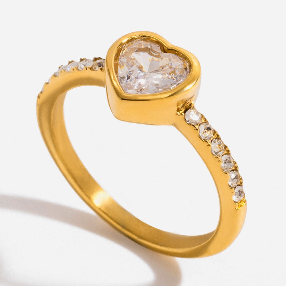 18K Gold Flirt Alert Flower Heart Statement CZ Stacking Ring