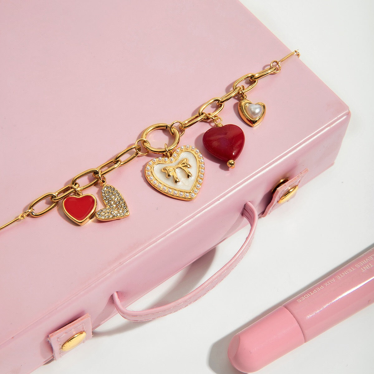 18K Gold Love Rush Red Heart Statement Charm Necklace