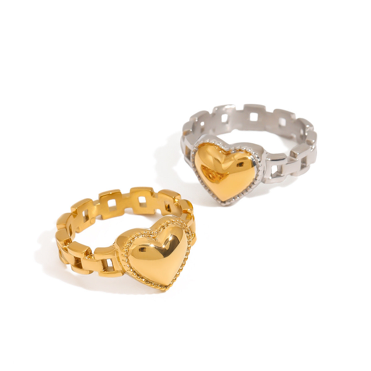 18K Gold and Silver Two Tone Delicate Heart Watch Band Ring