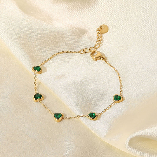18K Gold Emerald Hearts Bracelet