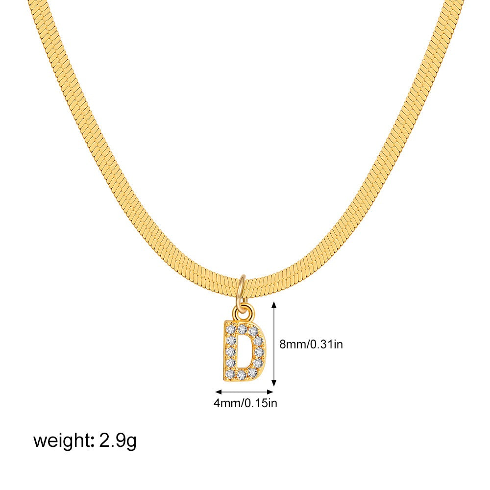 18K Gold Minimalist Glam Herringbone Chain Initial Dainty Necklace