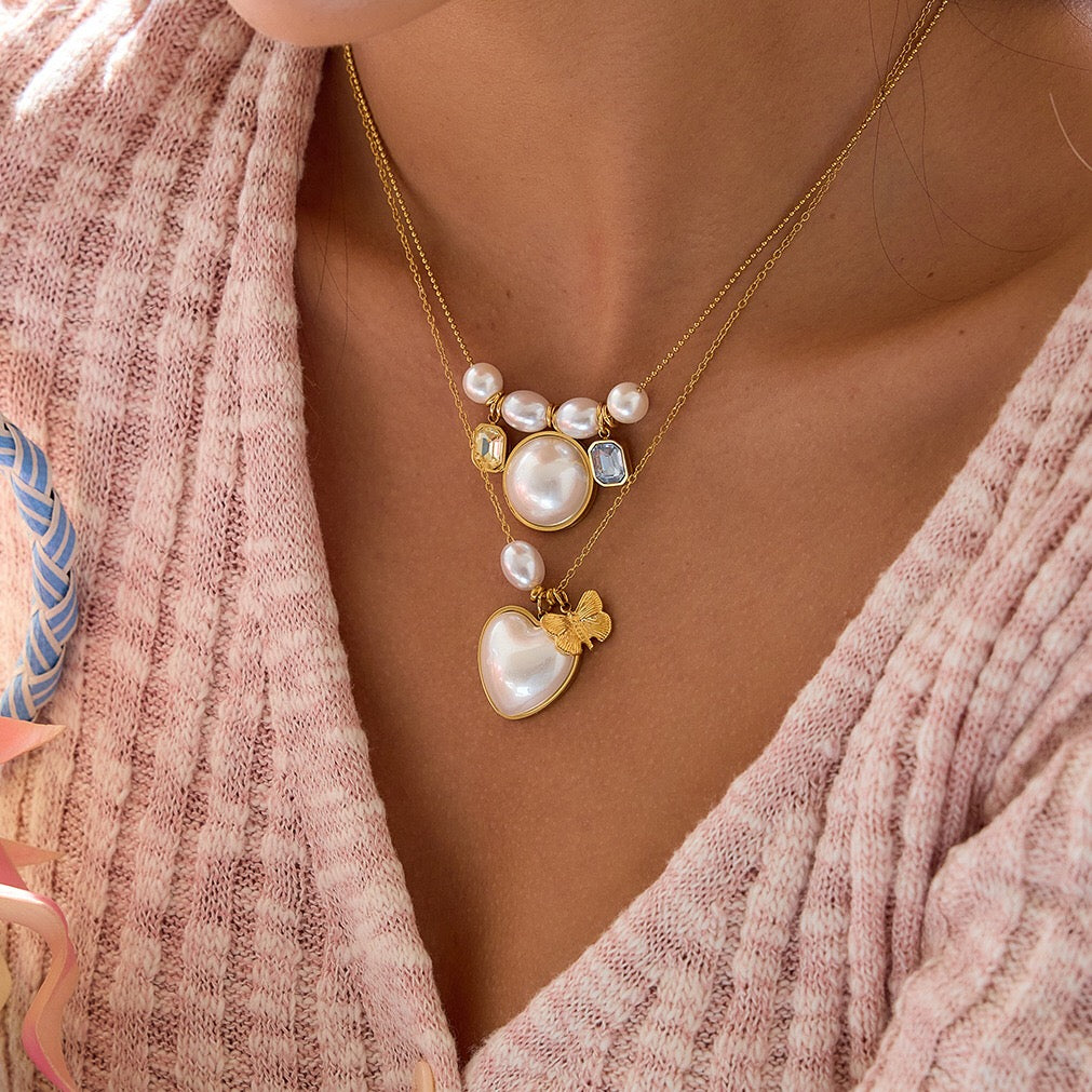 18K Gold Soft Harmony Pearl Charm Statement Necklace