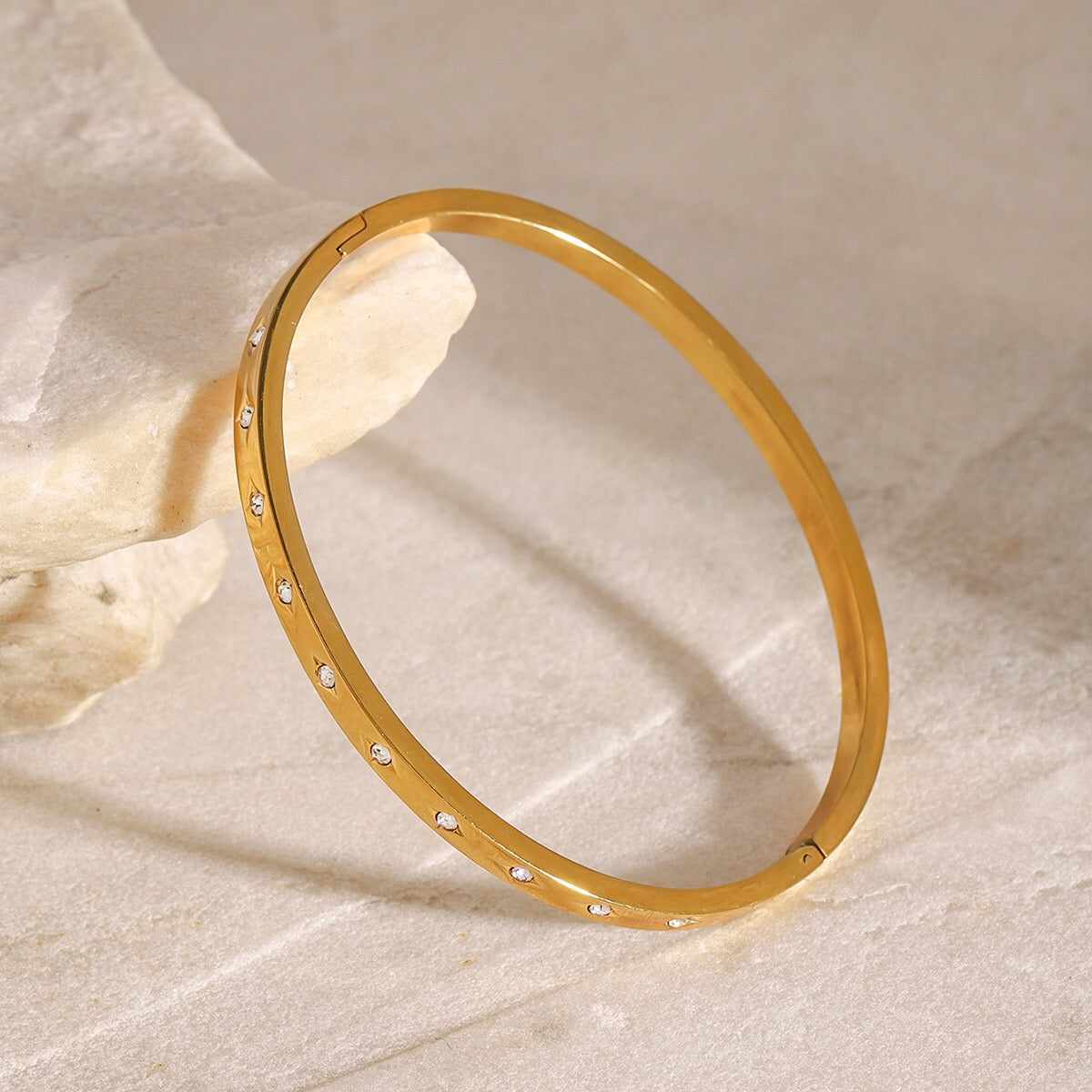 18K Gold Starry Thin Bangle Bracelet