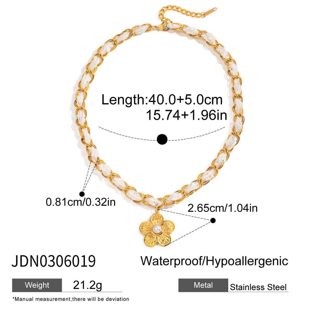 18K Gold Princess Flower Pearl Pendant Ribbon Chain Layered Necklace Set