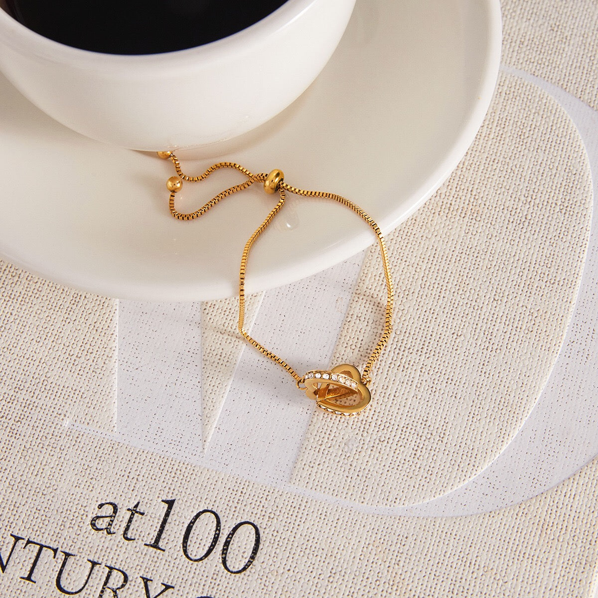 18K Gold Golden Haze Pearl Chain Cuff Bangle Bracelet Stack