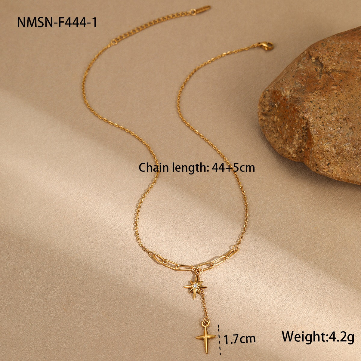 18K Gold Starburst Pendant Chain Lariat Necklace