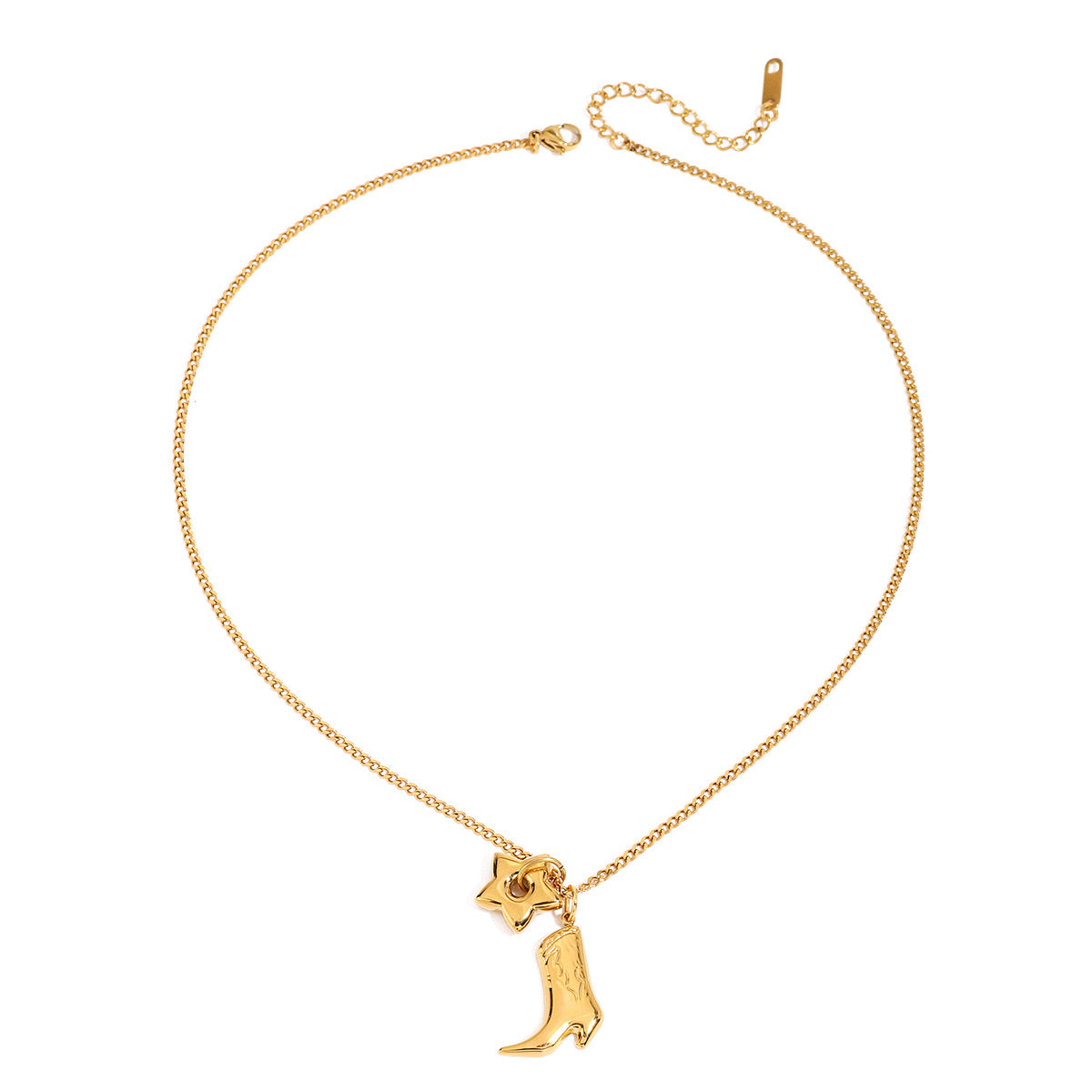 18K Gold Star Cowboy Boots Charm Pendant Necklace