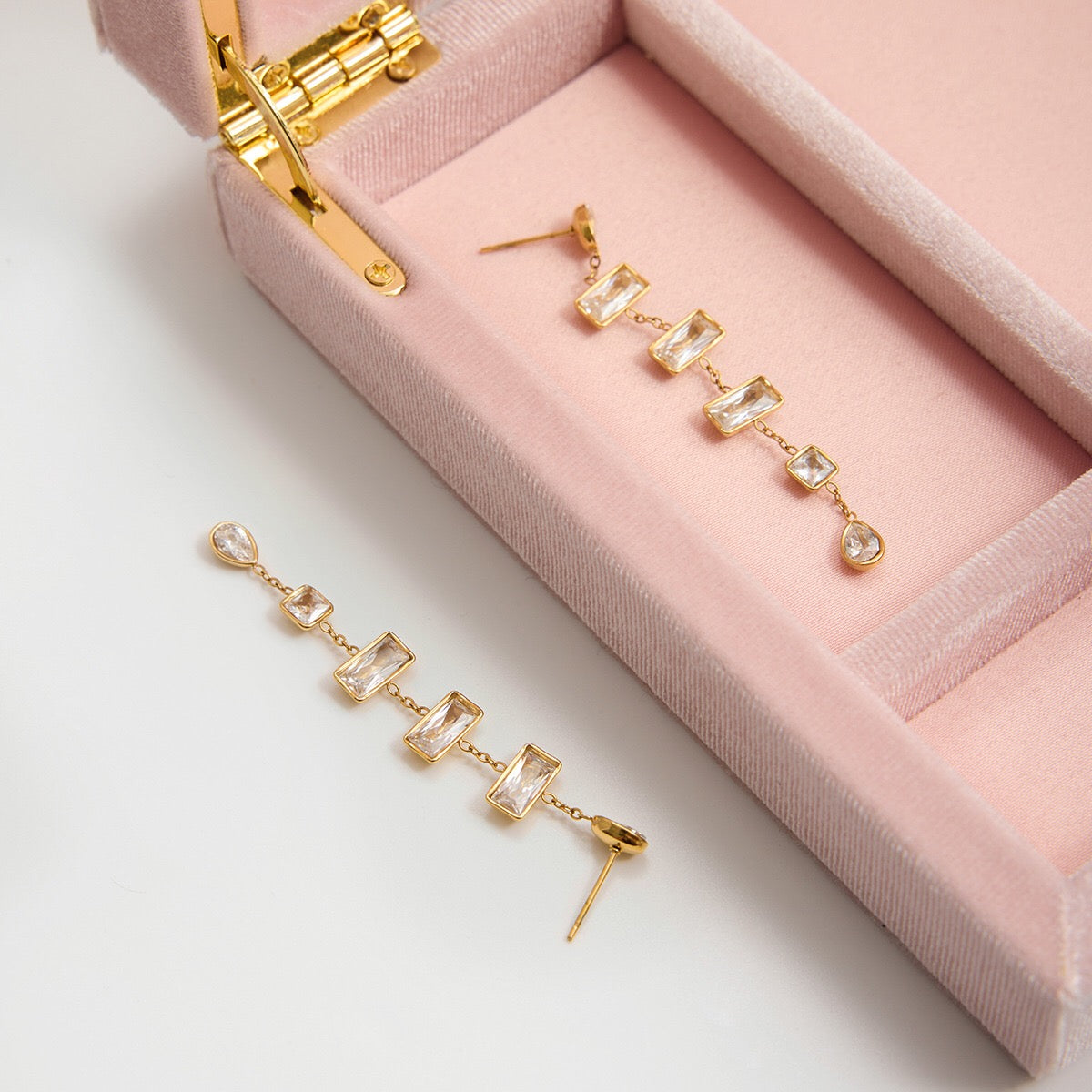 18K Gold Allure CZ Long Drop Dangle Earrings