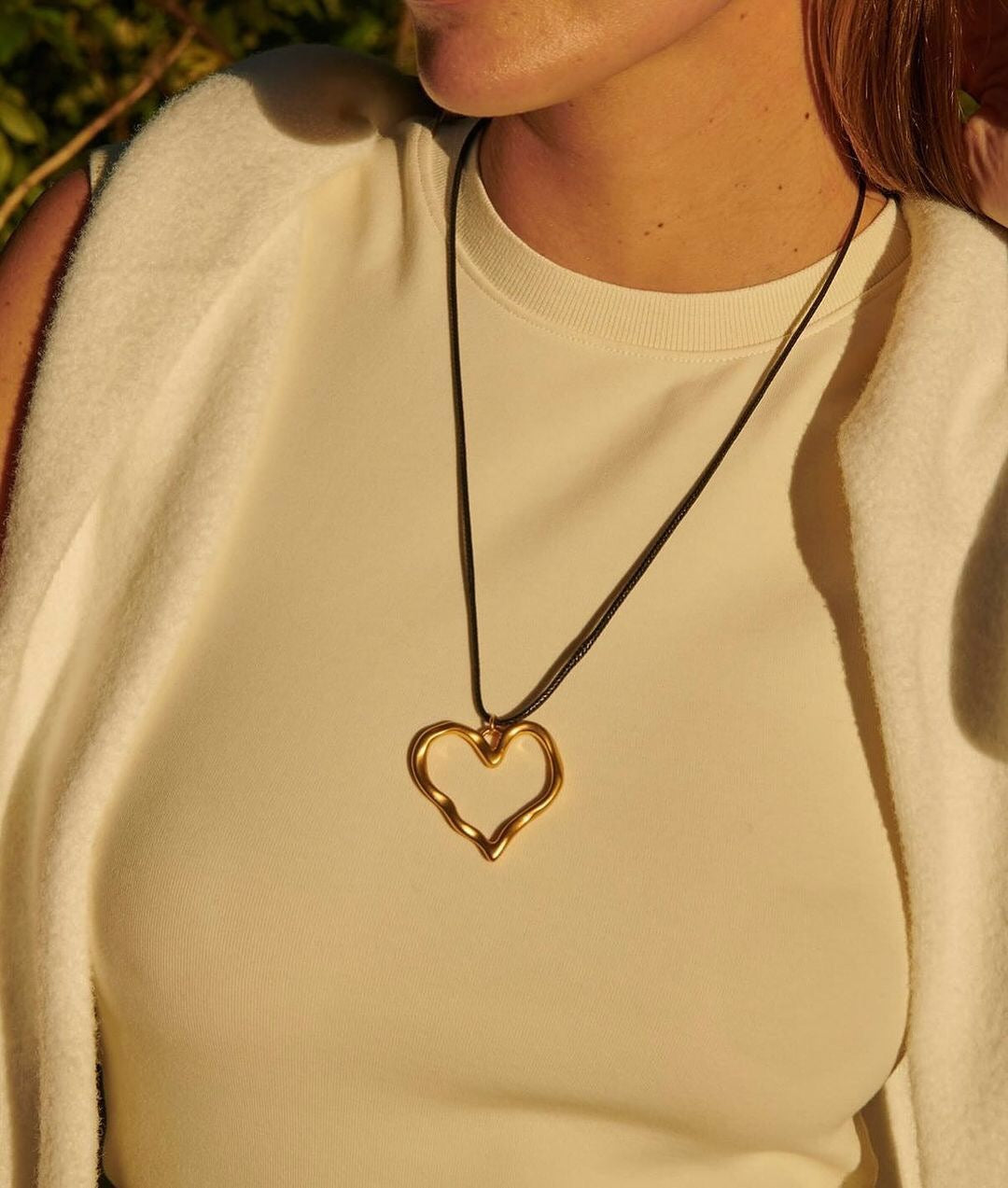 18K Gold Heart Statement Pendant Rope Necklace