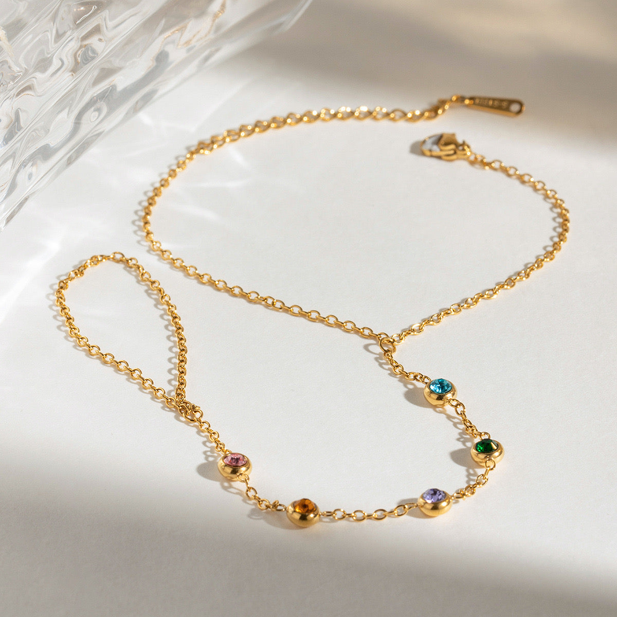 18K Gold Waterproof Rainbow Gem Hand Chain Bracelet