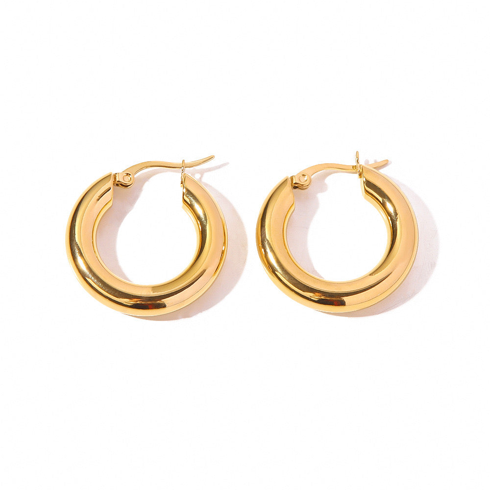 18K Gold Classic Thick Small Hoop Huggie Earrings
