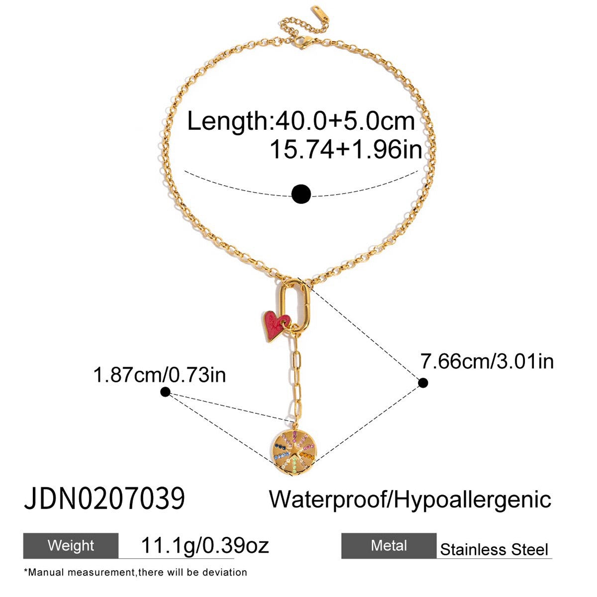18K Gold Red Heart Charm Pendant Necklace