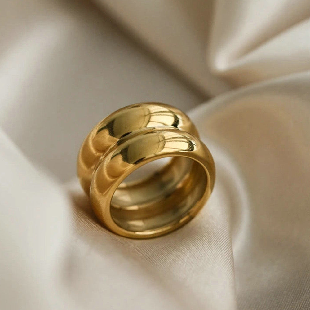 18K Gold Double Bubble Statement Band Ring