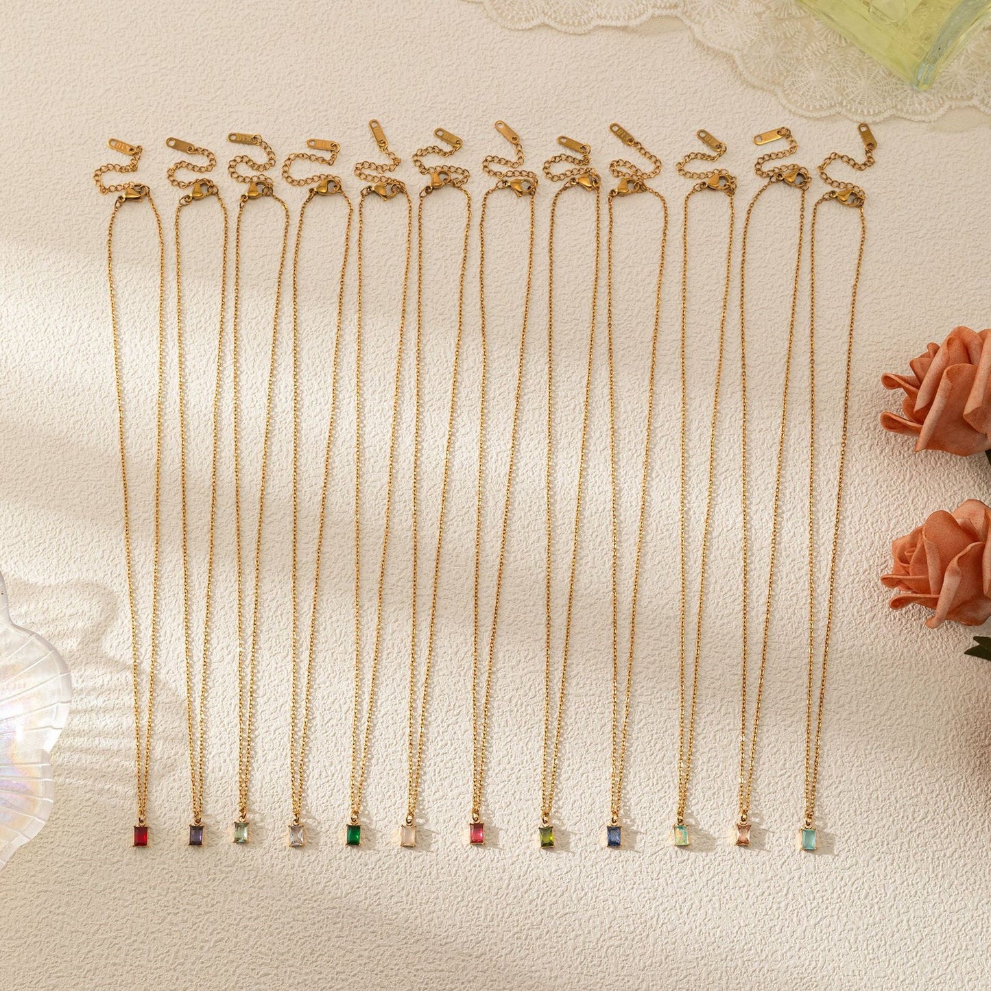 18K Gold Dainty Birthstone Pendant Necklace
