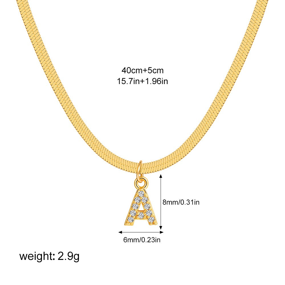 18K Gold Minimalist Glam Herringbone Chain Initial Dainty Necklace