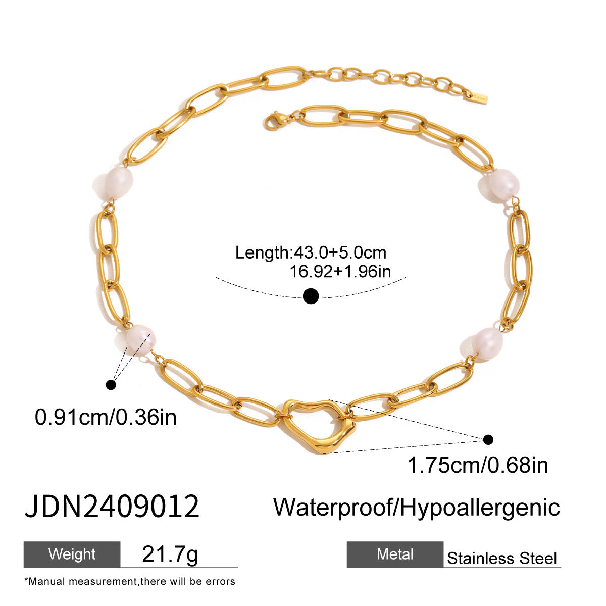 18K Gold Paperclip Chain Pearl Beads Bracelet