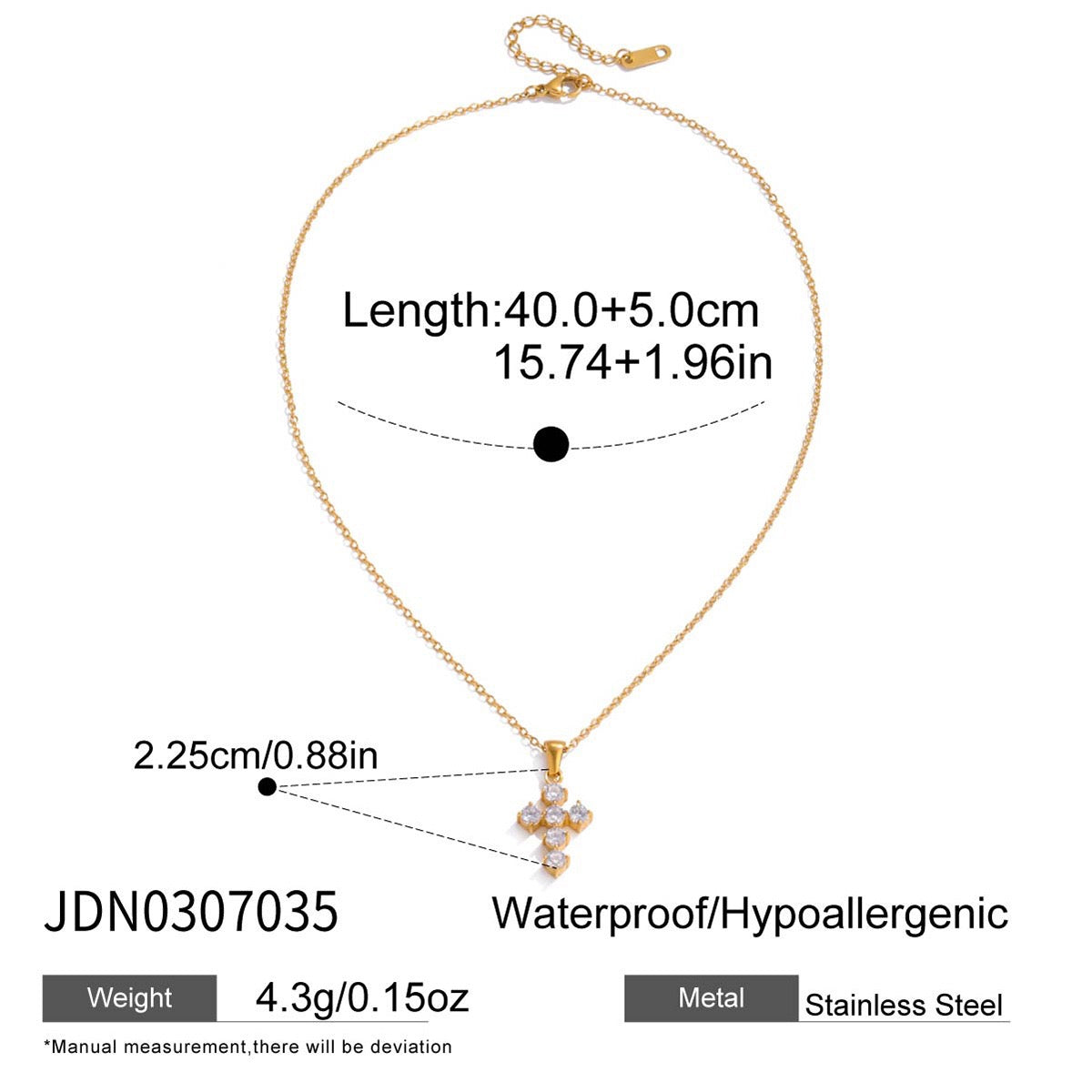 18K Gold Faith Minimalist Bling Cross Pendant Necklace