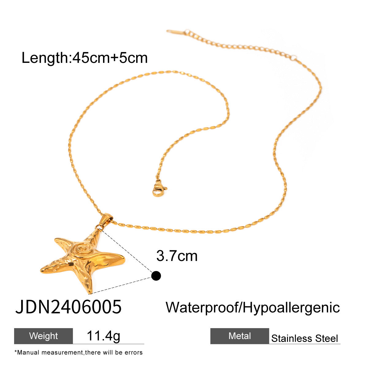 18K Gold Ocean Swirl Starfish Pendant Necklace