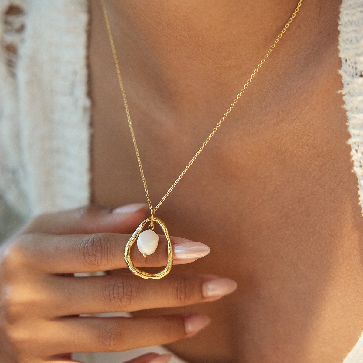 18K Gold Pearl Whisper Dainty Pendant Necklace