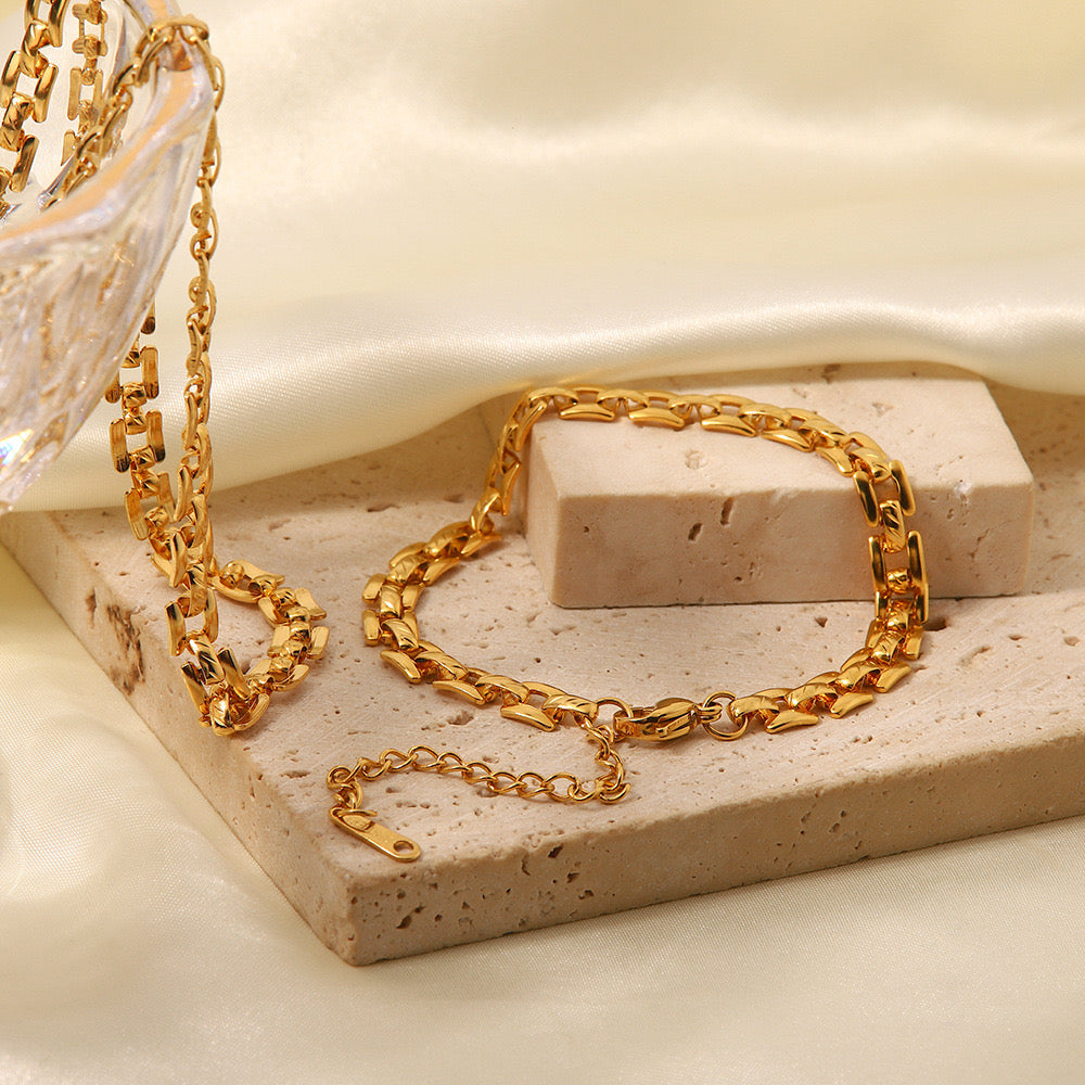 18K Gold Slim Watch Band Choker Chain Necklace