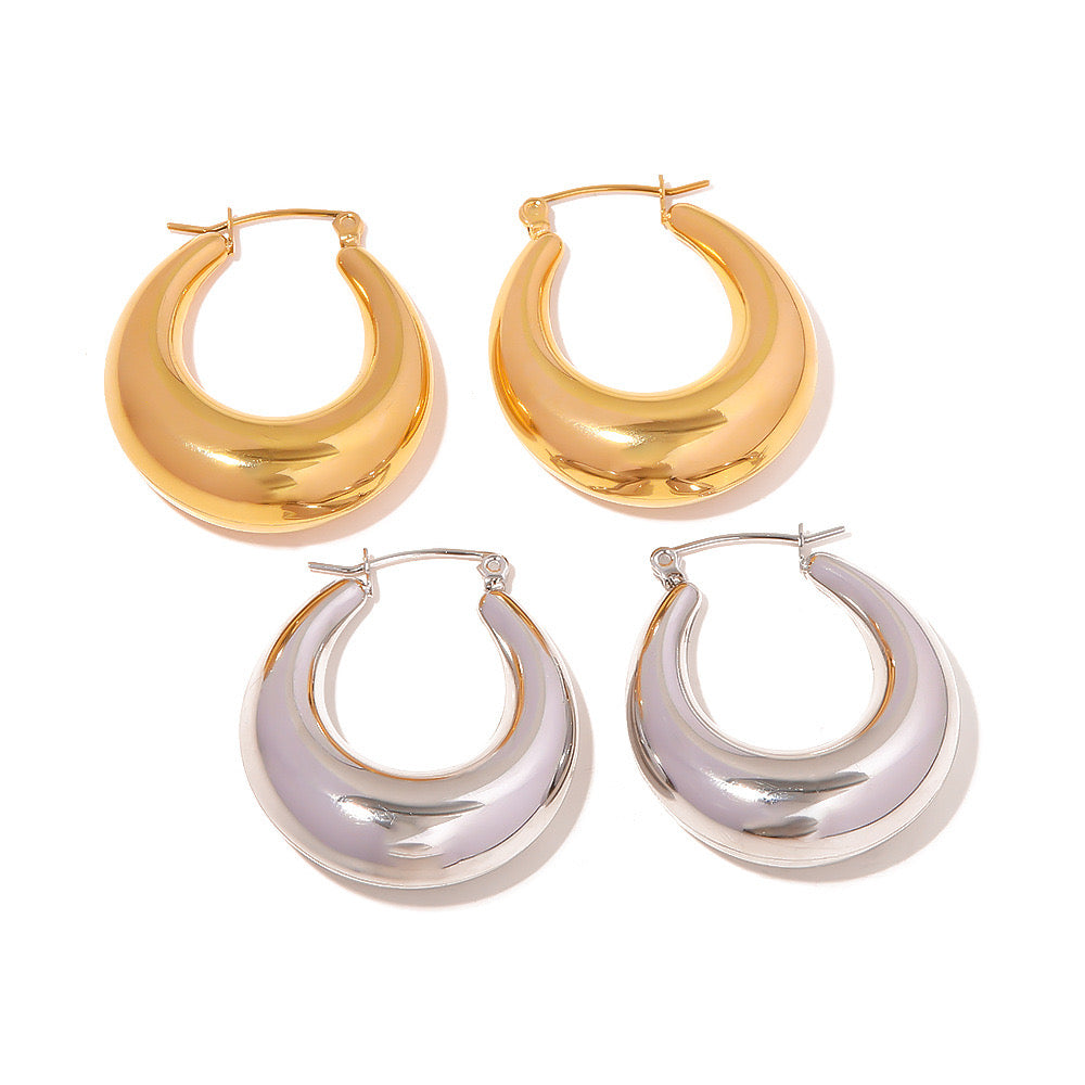 18K Gold Thick Huggie Small Hoop Earrings