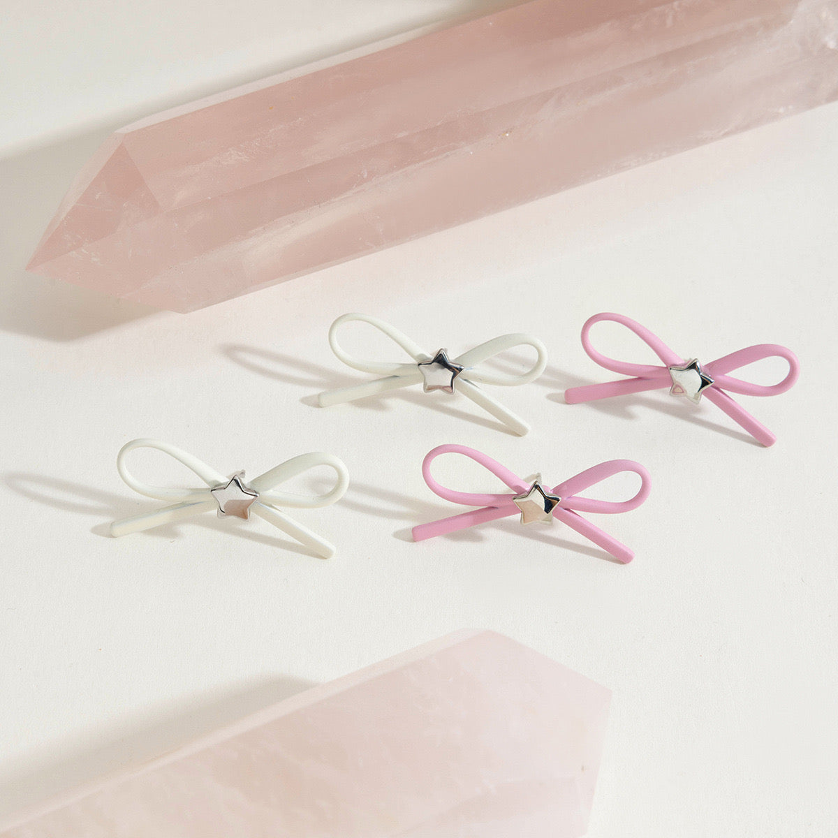Pink Bow Cute Stud Silver Earrings