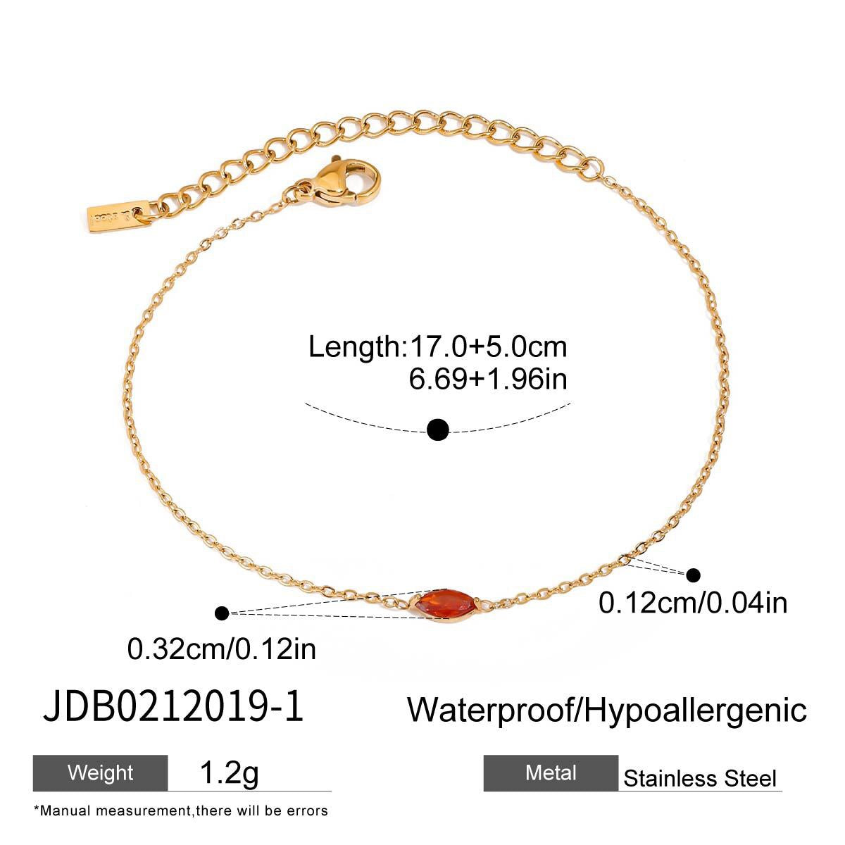 18K Gold Color Birthstone Dainty Chain Bracelet