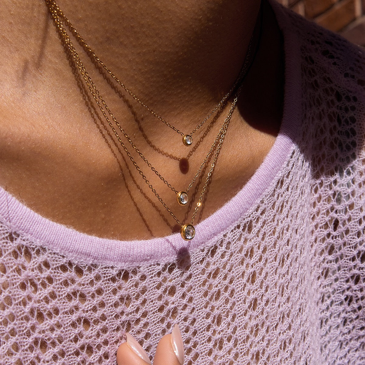 18K Gold Soft Spark Dainty Chain Layered Necklace Set