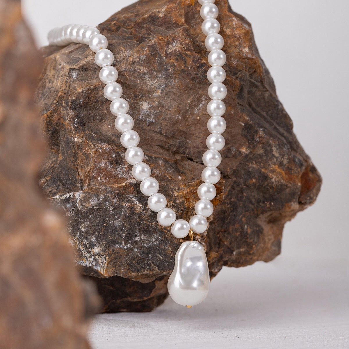 18K Gold Baroque Pearl Chain Statement Pendant Necklace